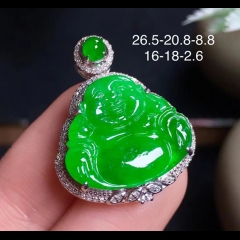 满绿翡翠佛公吊坠，经典