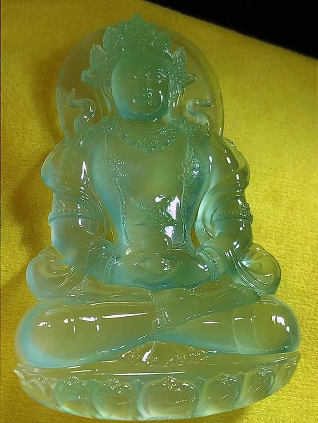 高冰翡翠度母，玉雕师林乔作品，起荧光_石晶缘珠宝翡翠网